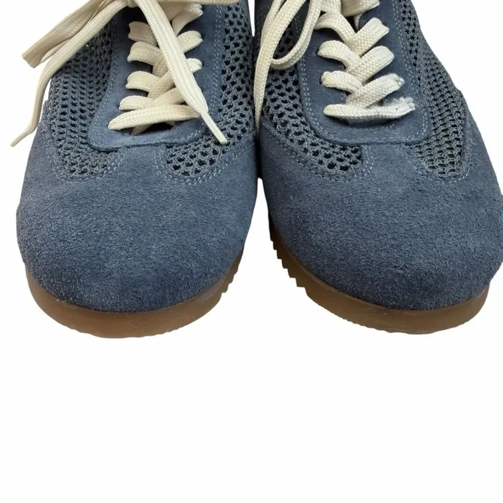 Seychelles Naples Sneaker size 8M Blue Suede Perforated Lace Up Retro Court Shoe